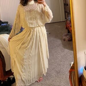 Lillie Rubin Cream Long Sleeve Lace Dress